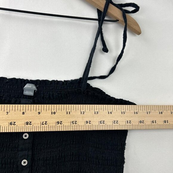 Aerie Women's Size Large Black Smocked Ribbed Midi Tie Strap Button Down Dress - Picture 7 of 16